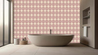 Pink and cream geometric wallpaper for modern bathroom