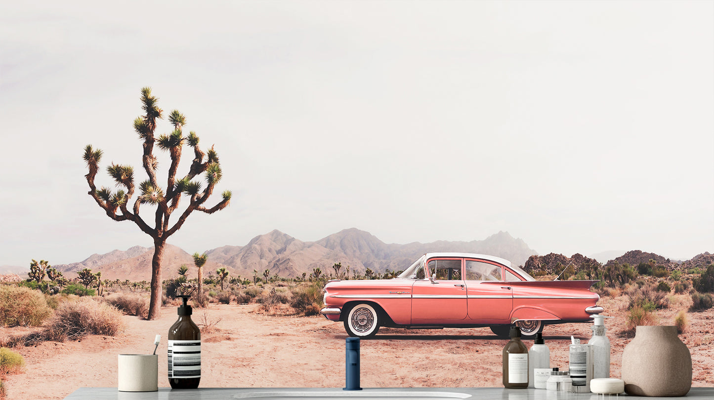 Vintage Pink Car Under Joshua Trees wall mural - XWALLX