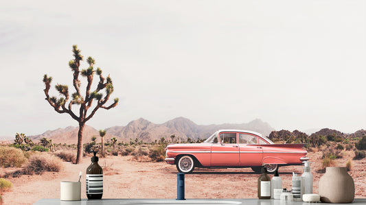 Vintage Pink Car Under Joshua Trees wall mural - XWALLX