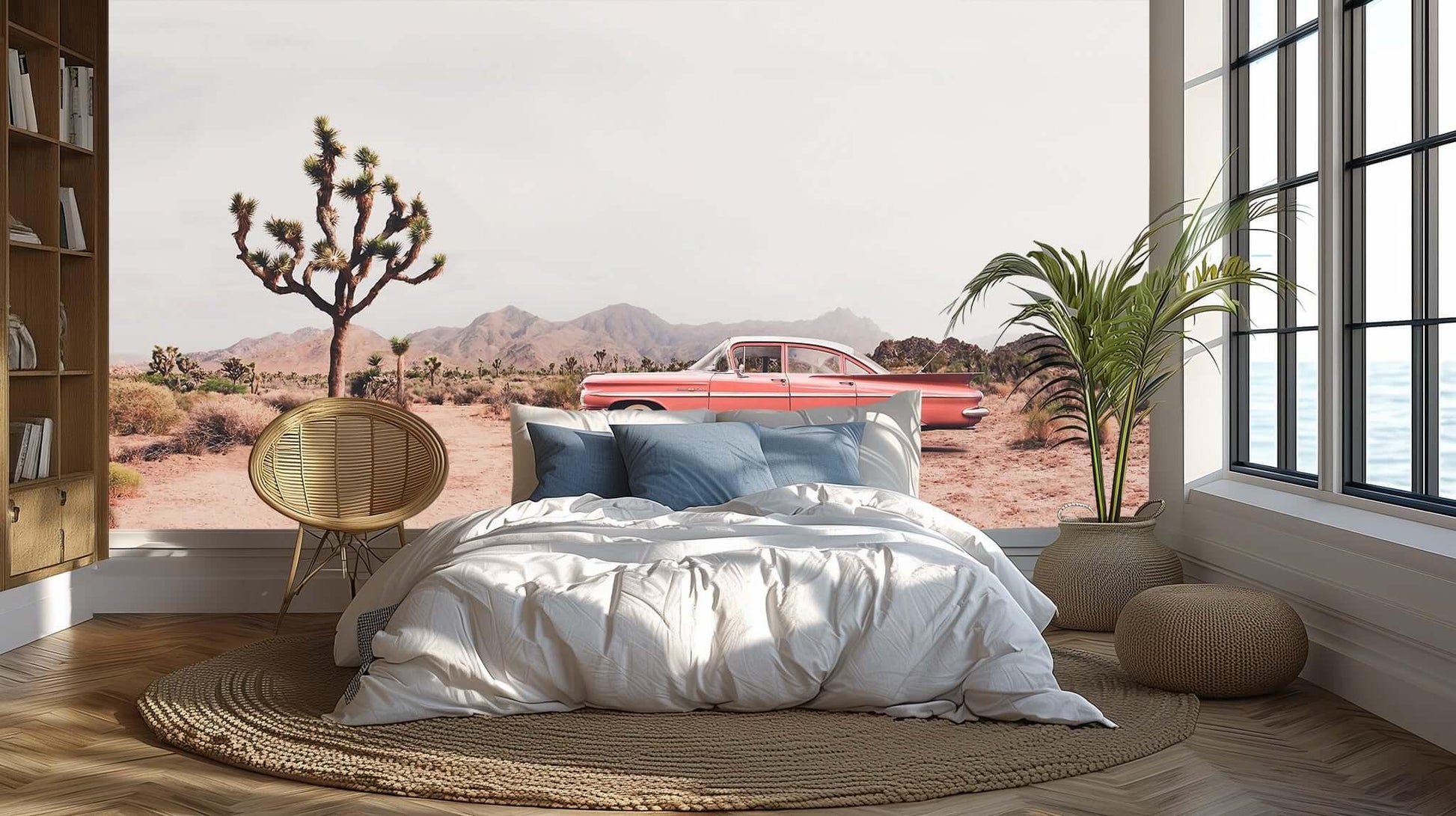 Vintage Pink Car Under Joshua Trees wallpaper mural - XWALLX