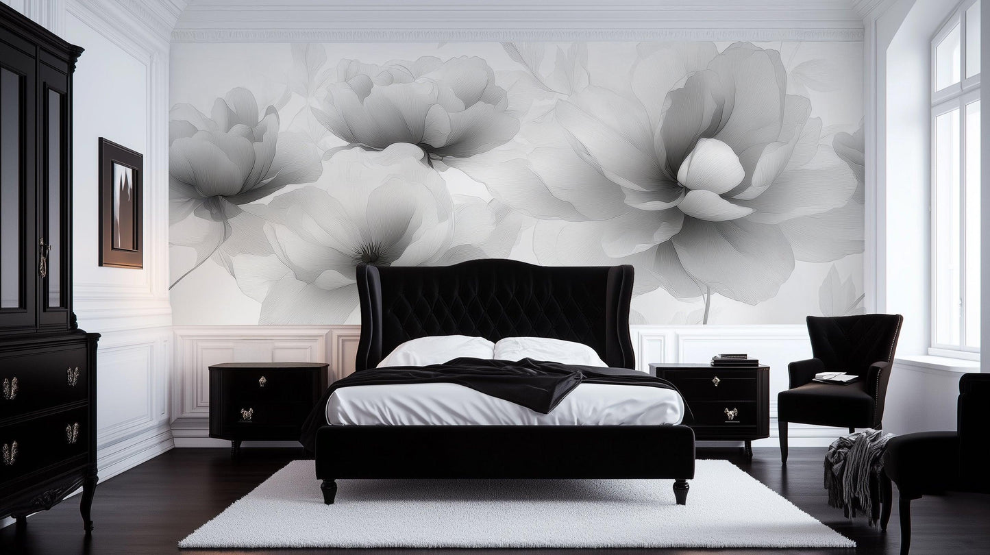 Grayscale Flower wallpaper mural - XWALLX