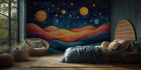 Galaxy Planets and stars night sky wallpaper mural for a kids bedroom wall