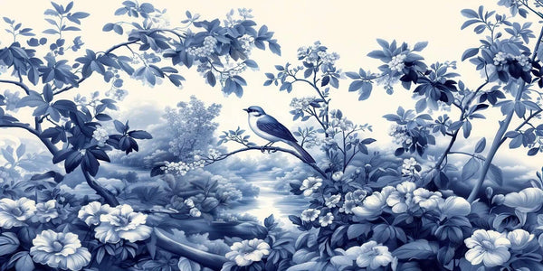 Mavi Floral Poster Duvar Kağıdı - Sample