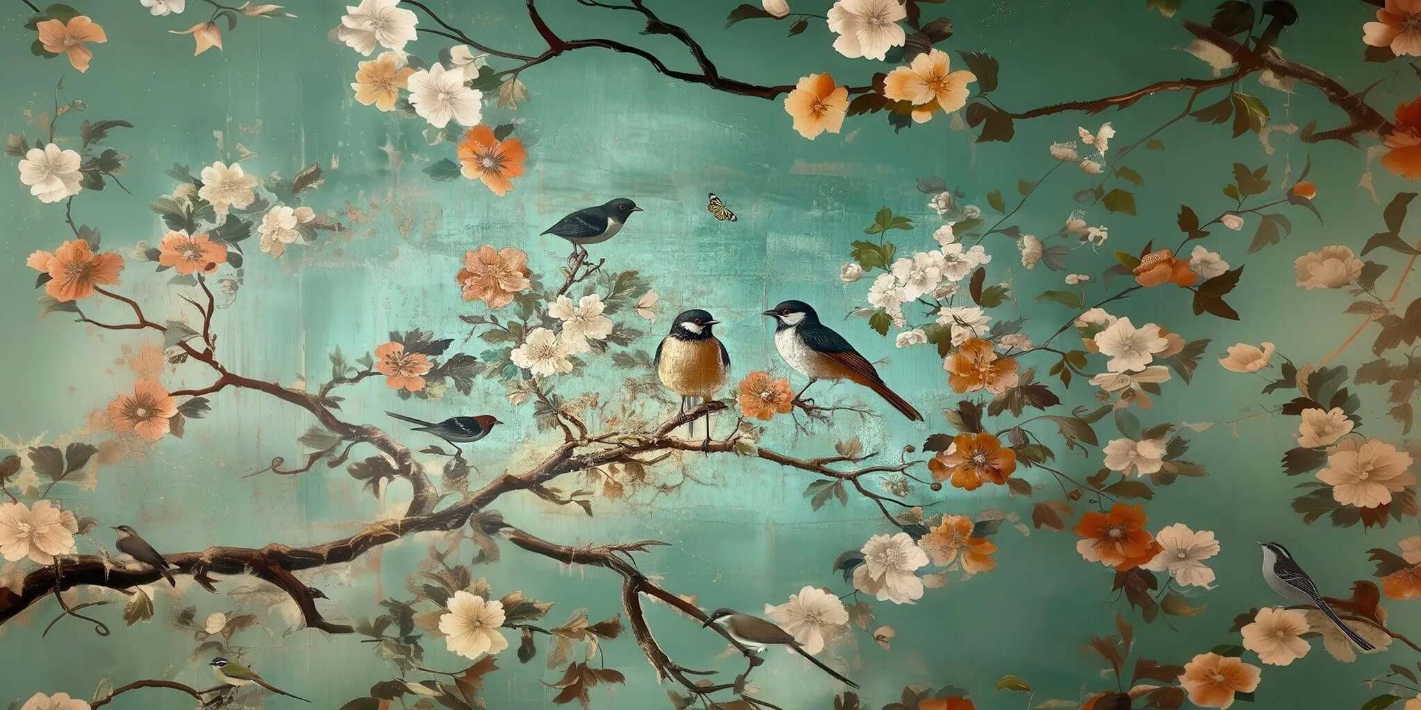 Kuş ve Floral Poster Duvar Kağıdı