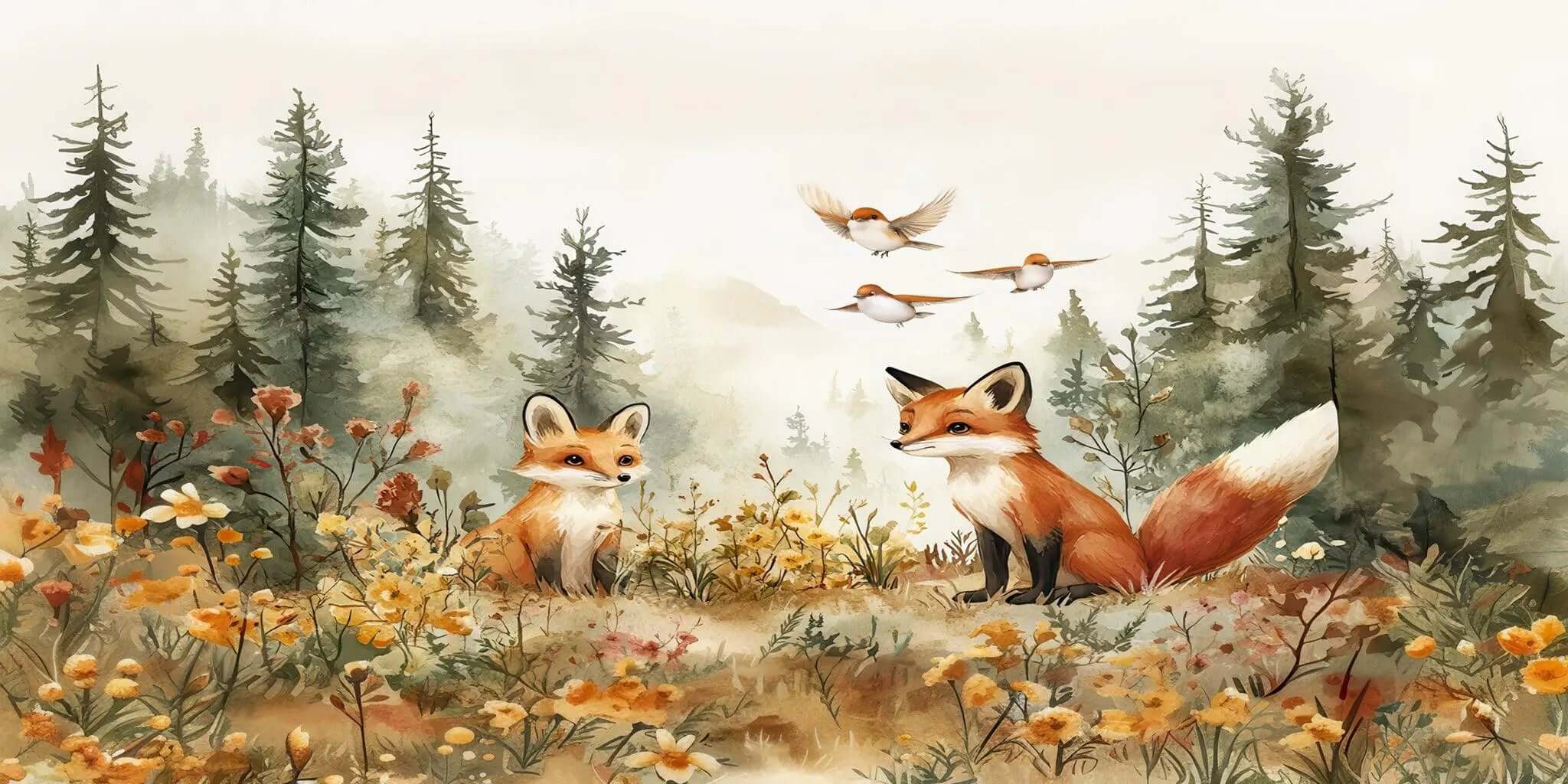 Tilki ve Kuşlar Poster Duvar Kağıdı