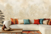 Serene Landscape Mist muted tan wallpaper mural for a calm home office wall