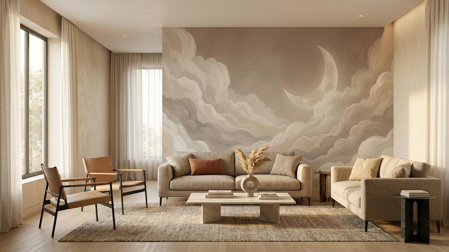 Contemporary Beige wallpaper for Living Room