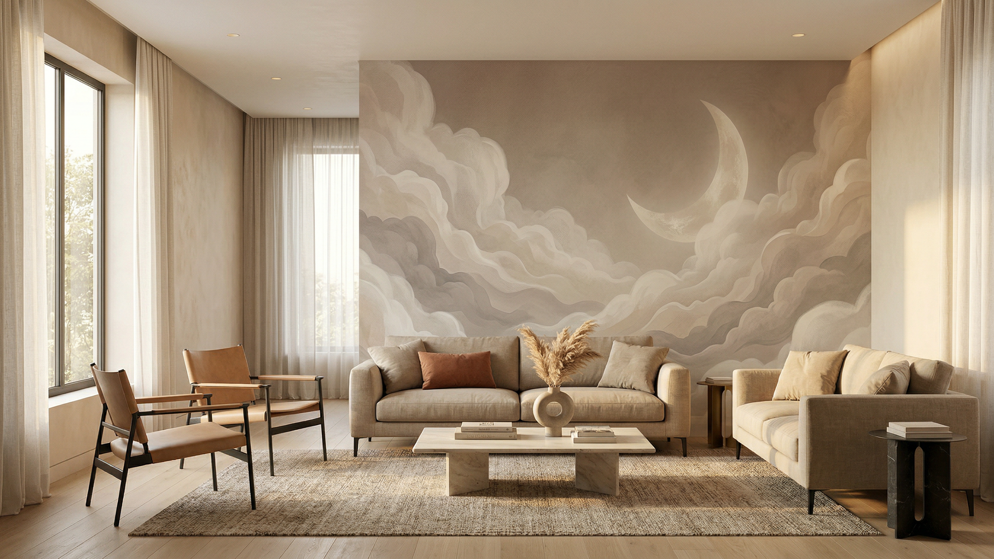 Contemporary Beige wallpaper for Living Room