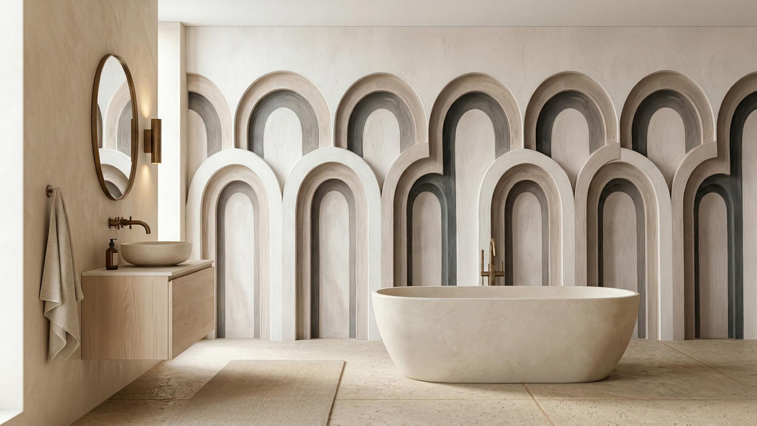 Banyo için Modern Bej duvar kağıdı