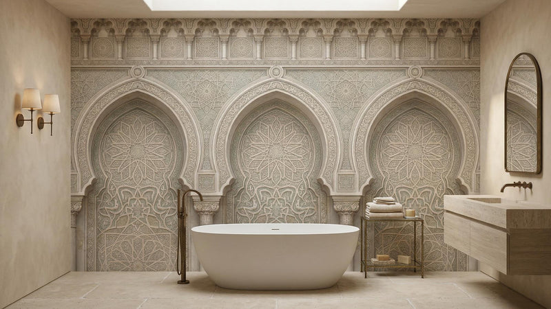 Banyo için Geleneksel Bej duvar kağıdı