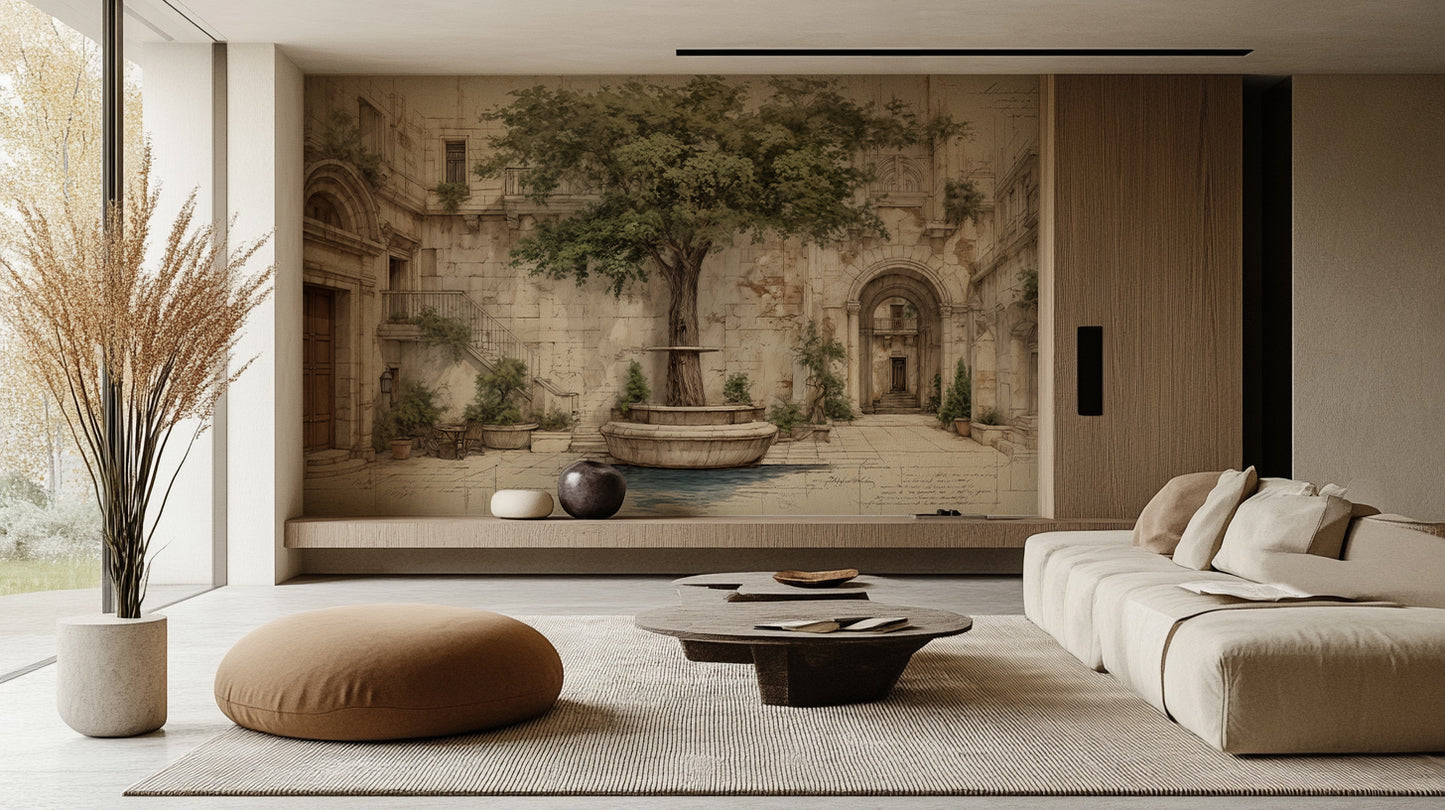 Traditional Beige wallpaper for Living Room