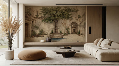 Traditional Beige wallpaper for Living Room