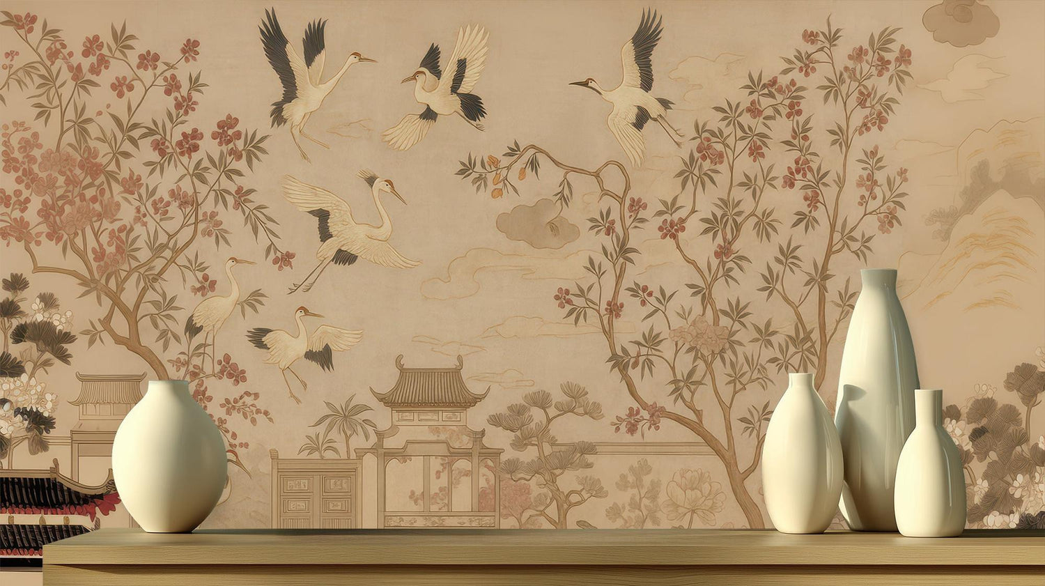 Traditional Beige wallpaper for Living Room