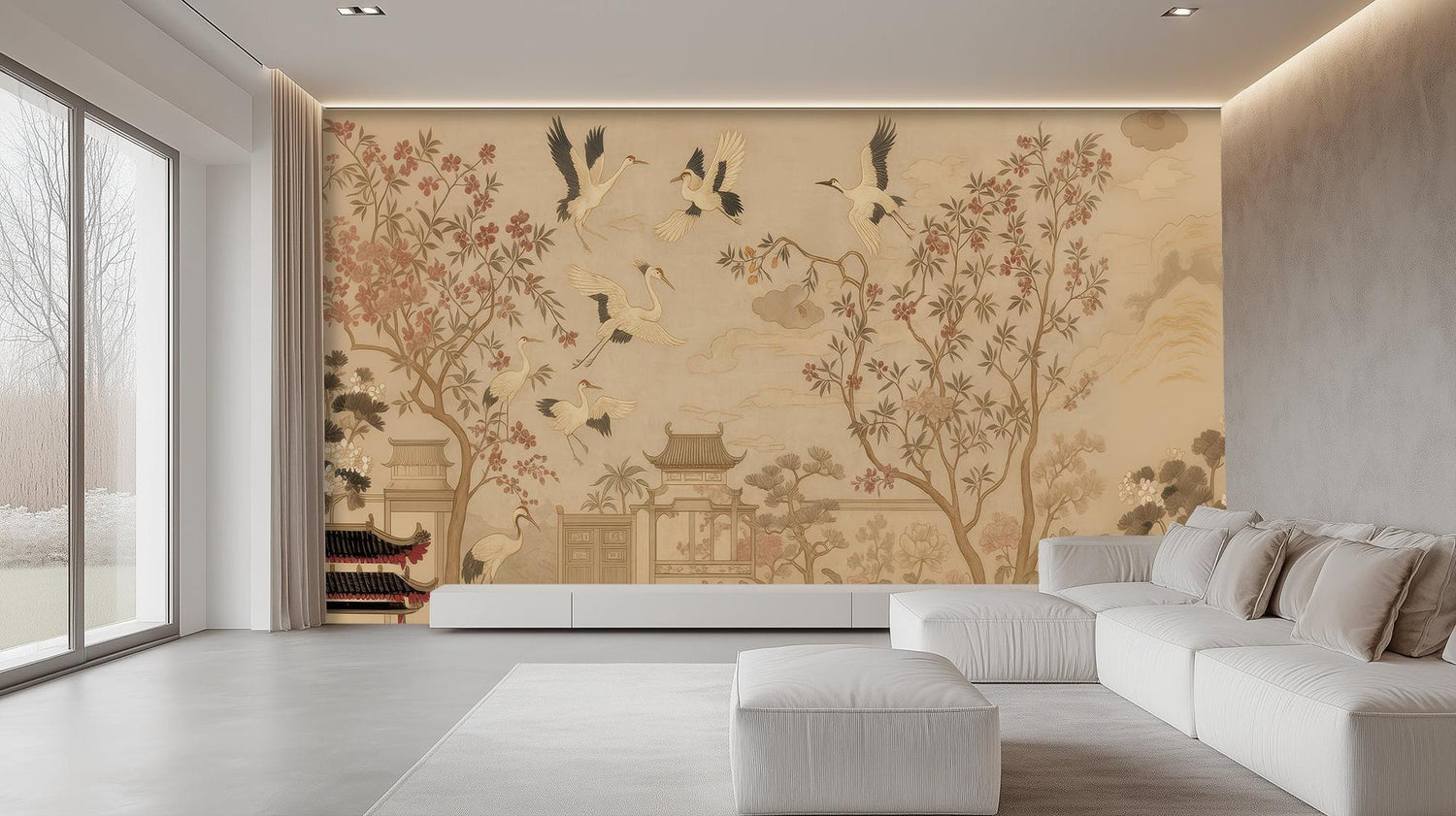 Traditional Beige wallpaper for Living Room