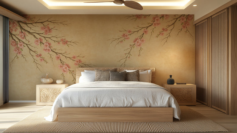 Blossoming branches wallpaper mural for a romantic bedroom wall