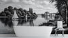 Monochrome River Scene Wallpaper