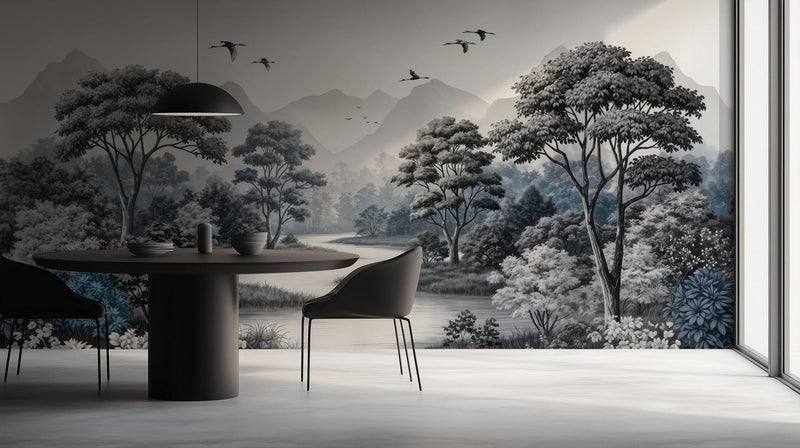 Contemporary Black & White wallpaper for Dining Room