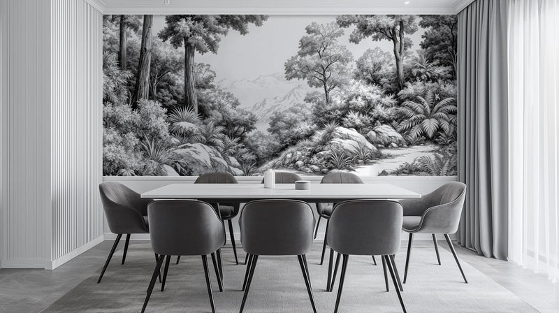 Contemporary Black & White wallpaper for Dining Room