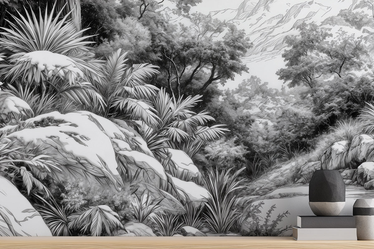 Contemporary Black & White wallpaper for Living Room