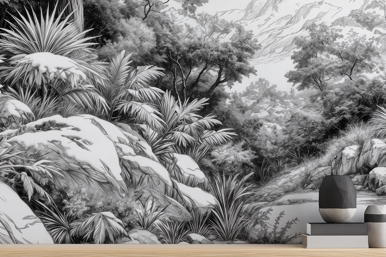 Contemporary Black & White wallpaper for Living Room