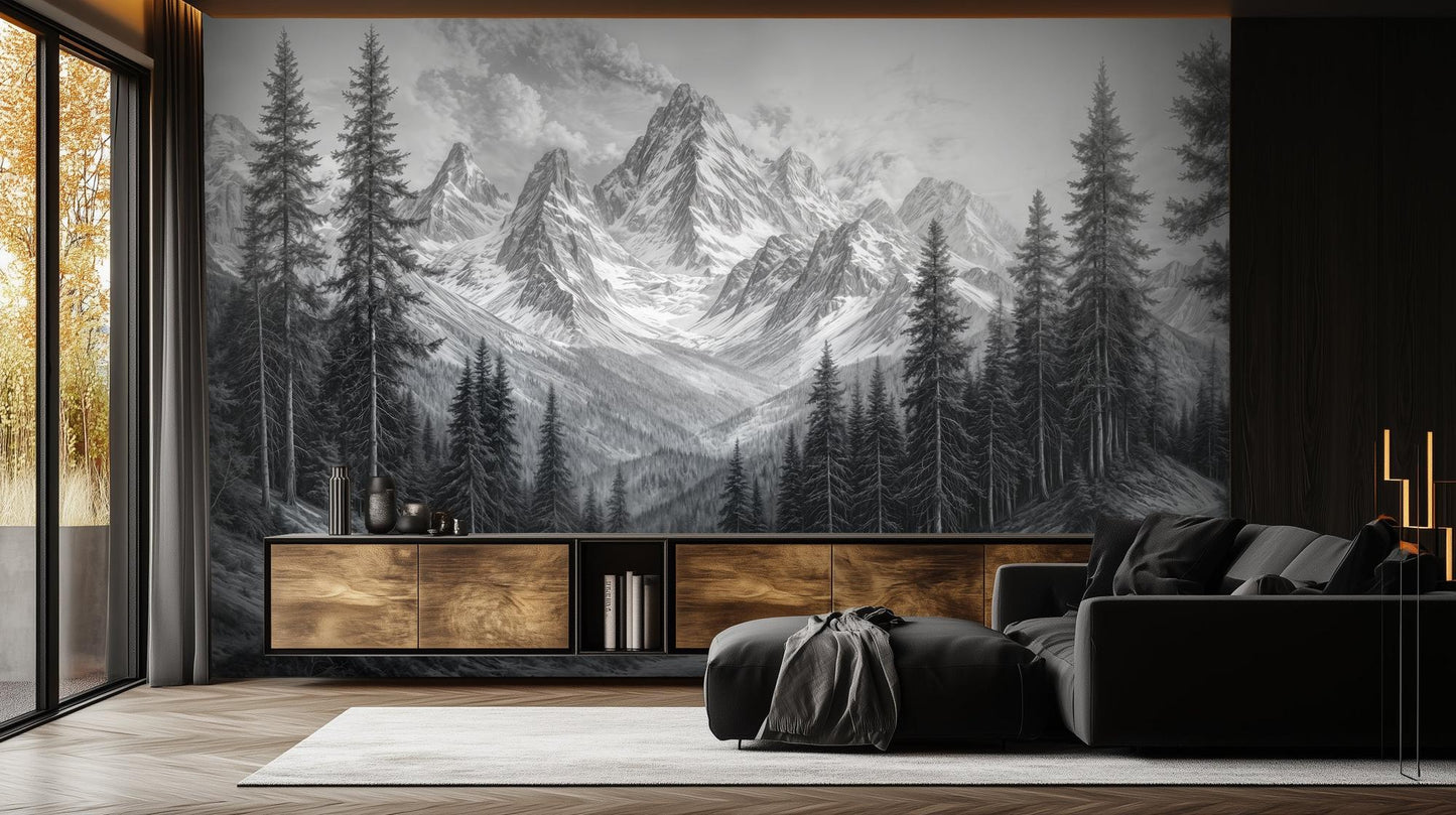 Contemporary Black & White wallpaper for Living Room