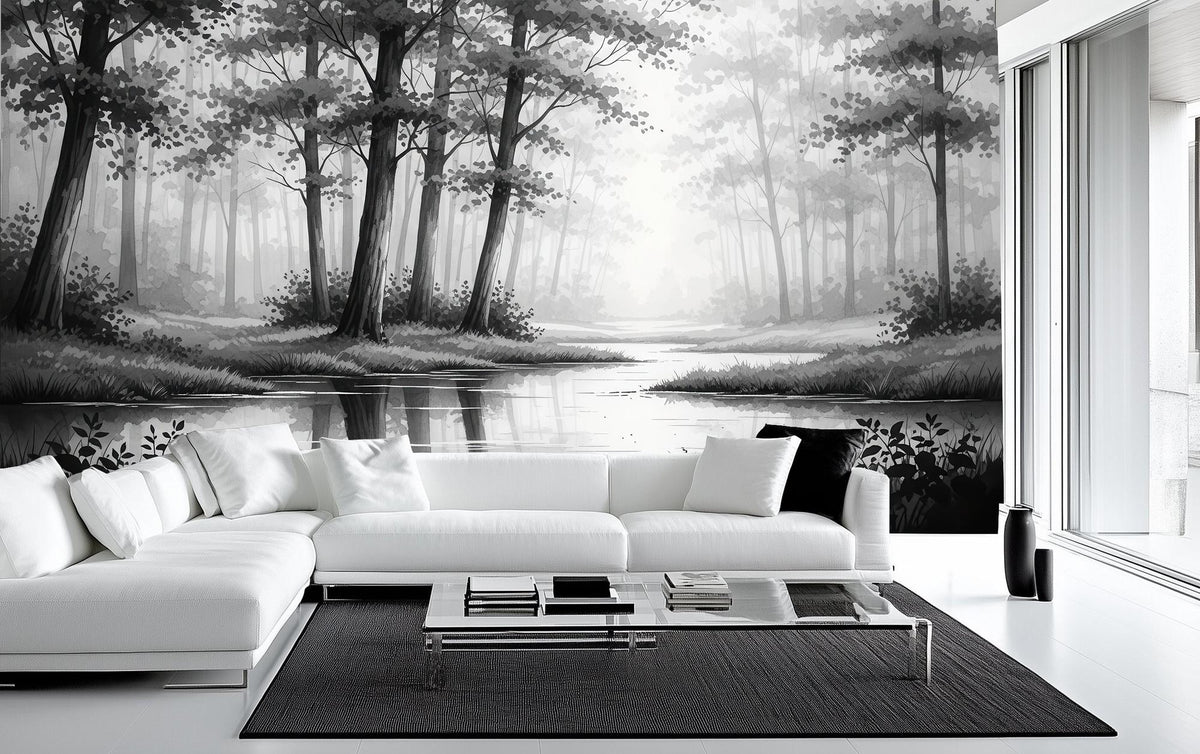 Contemporary Black & White wallpaper for Living Room
