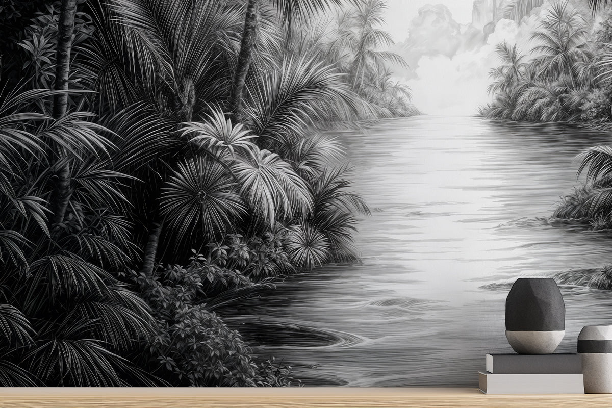 Contemporary Black & White wallpaper for Living Room