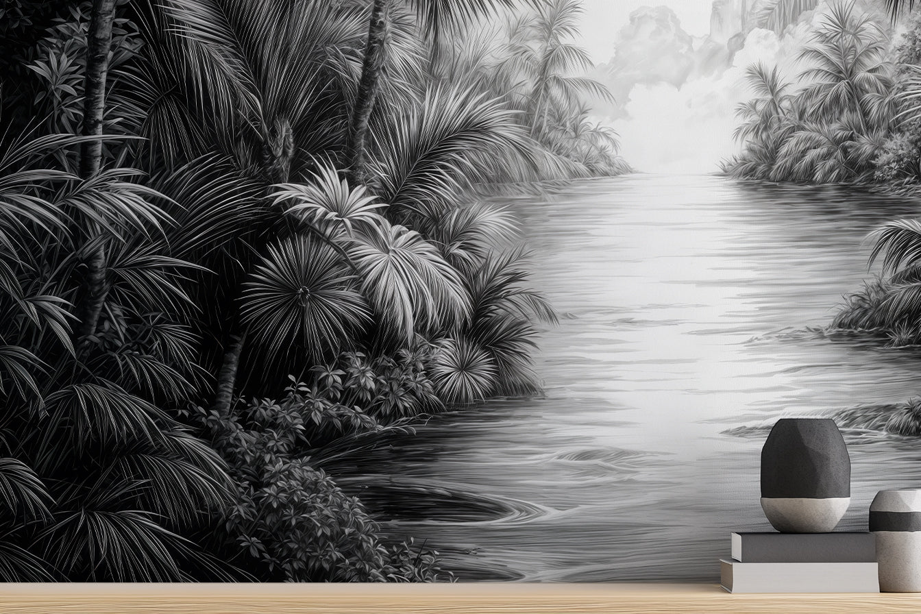 Contemporary Black & White wallpaper for Living Room