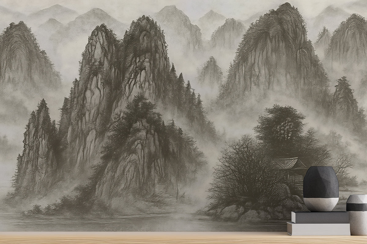 Contemporary Black & White wallpaper for Living Room