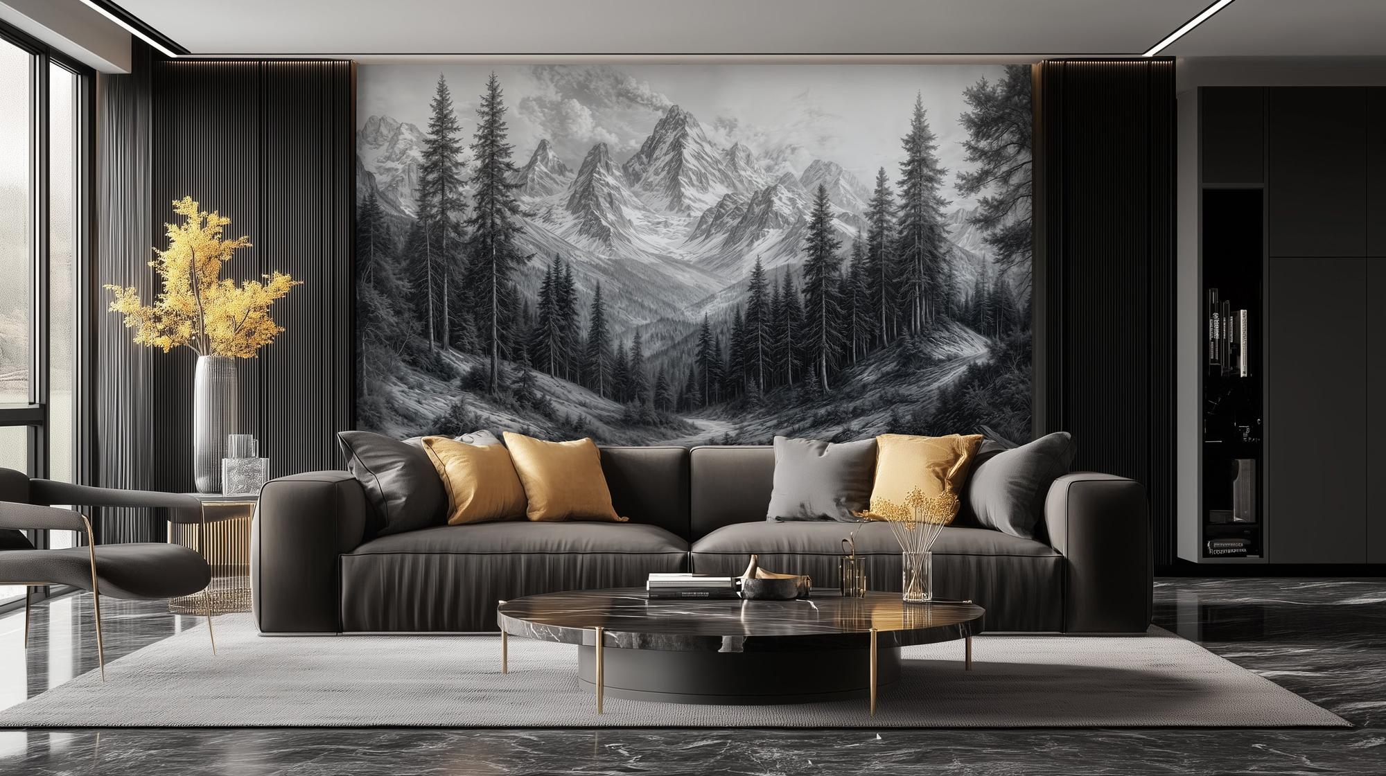 Contemporary Black & White wallpaper for Living Room
