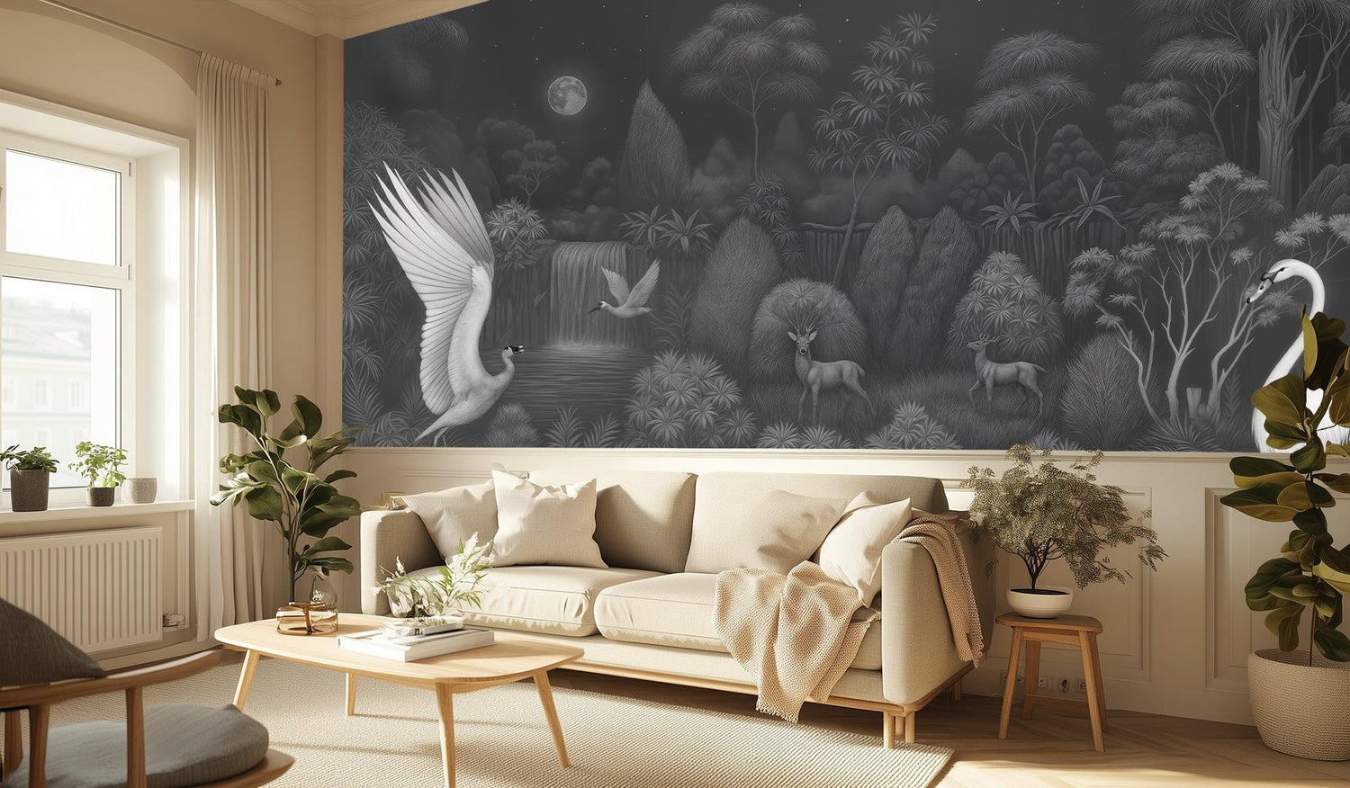 Contemporary Black & White wallpaper for Living Room