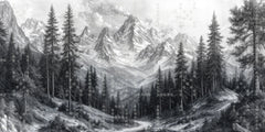Monochrome Mountain Landscape Wallpaper