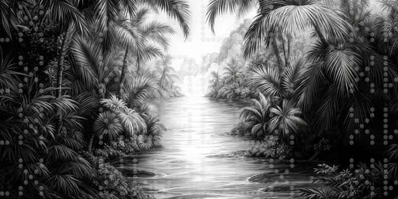 Monochrome Tropical Landscape Wallpaper