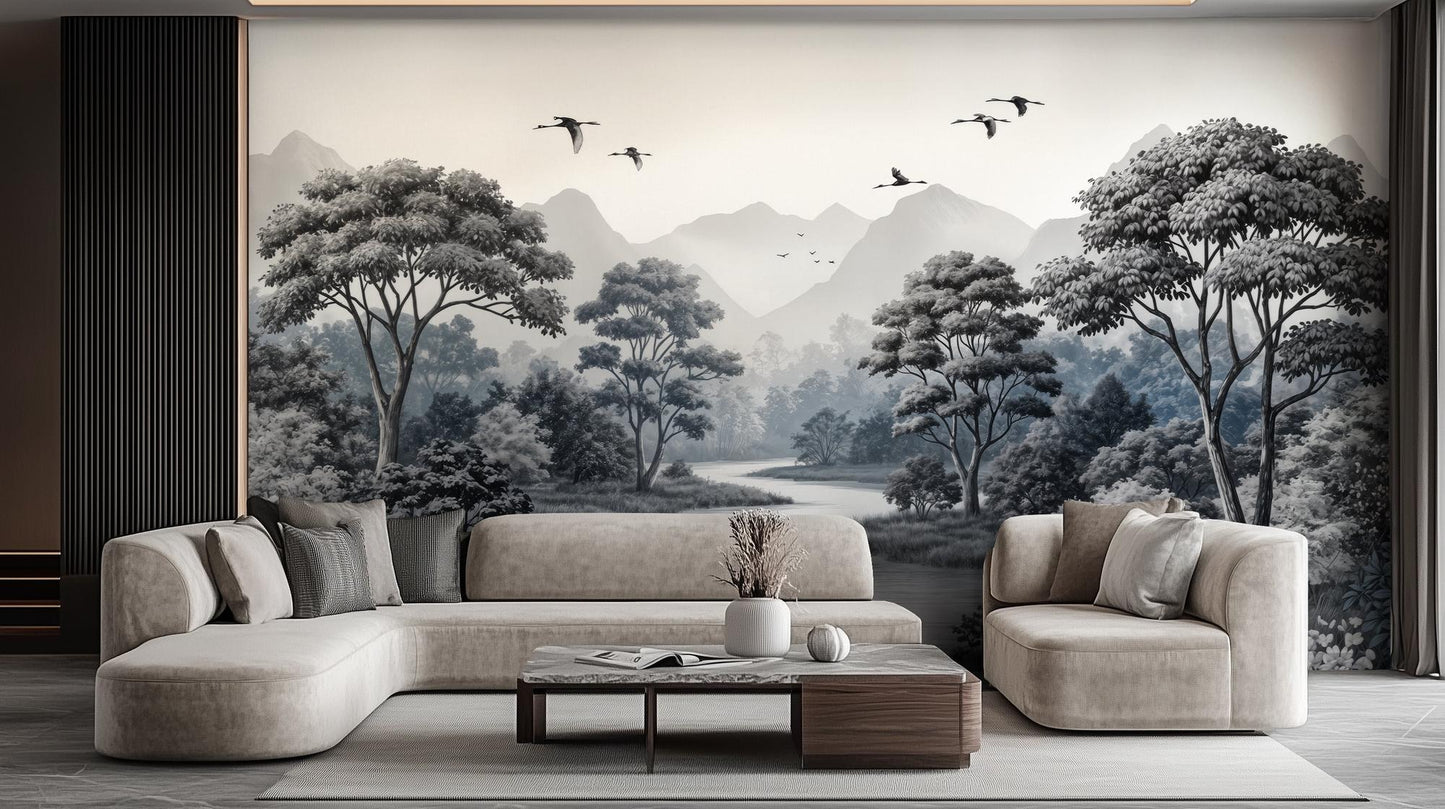 Modern Black & White wallpaper for Living Room