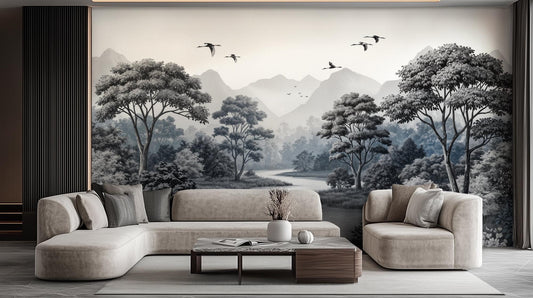 Modern Black & White wallpaper for Living Room
