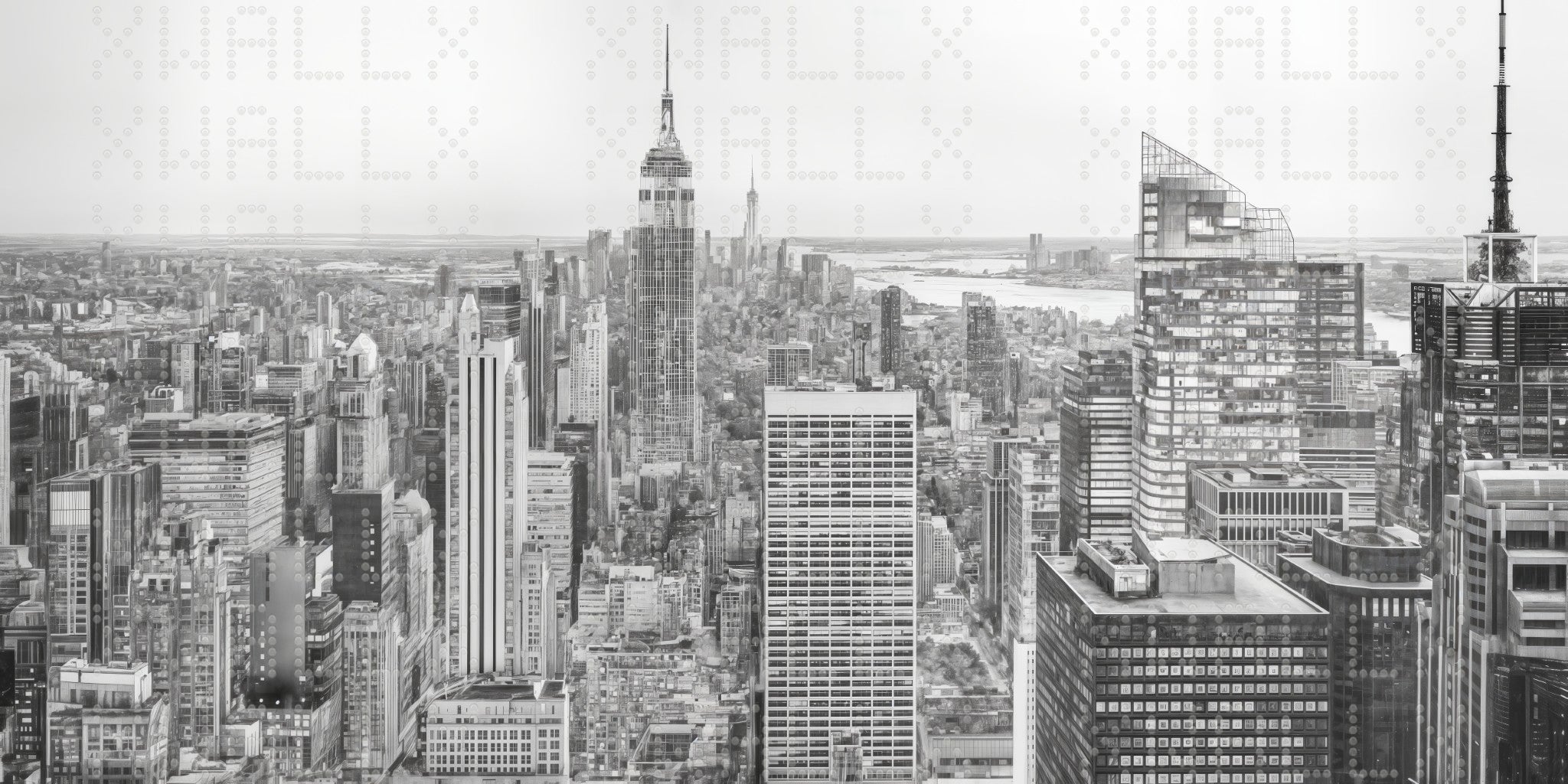 New York Silüeti Monokrom Duvar Kağıdı
