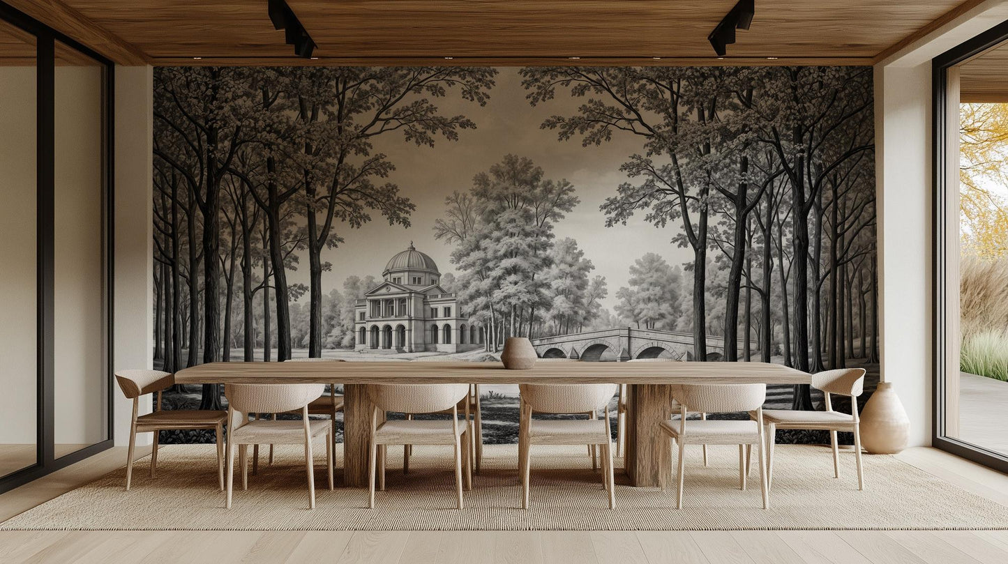 Traditional Black & White wallpaper for Dining Room