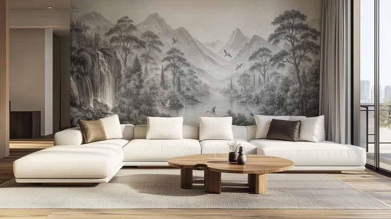Traditional Black & White wallpaper for Living Room