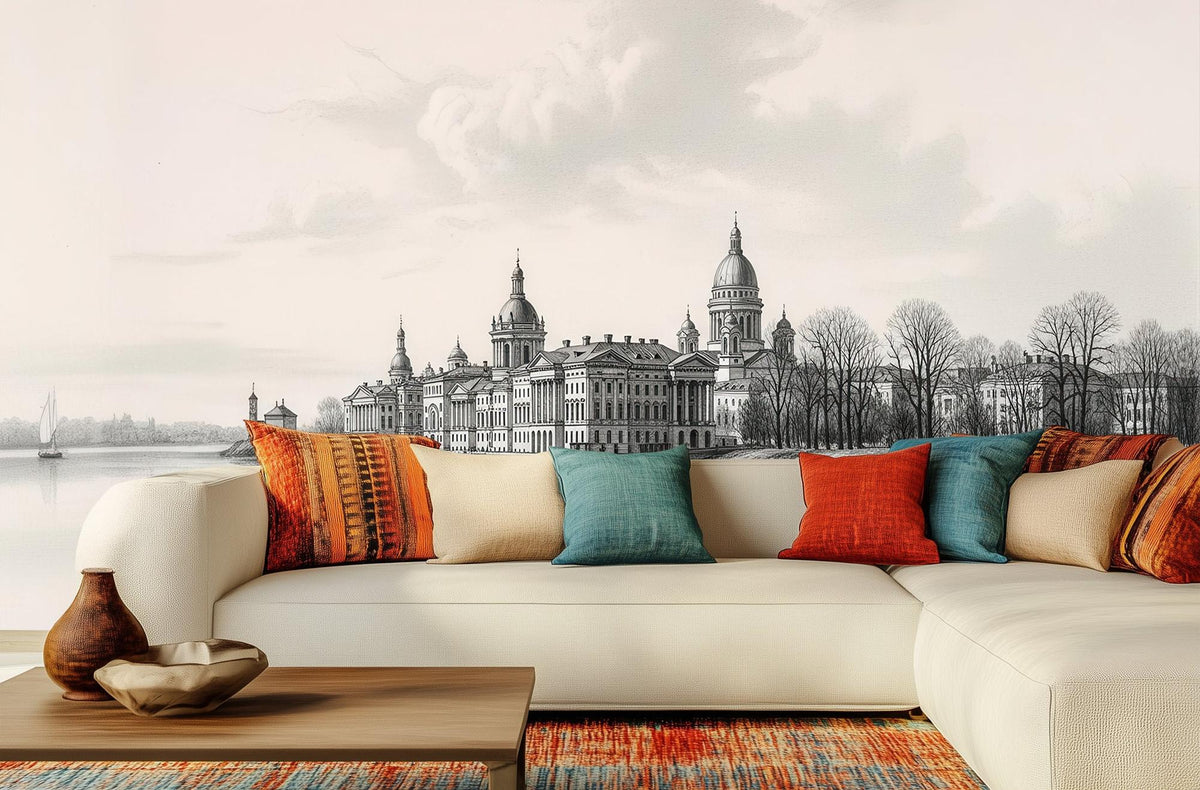 Traditional Black & White wallpaper for Living Room