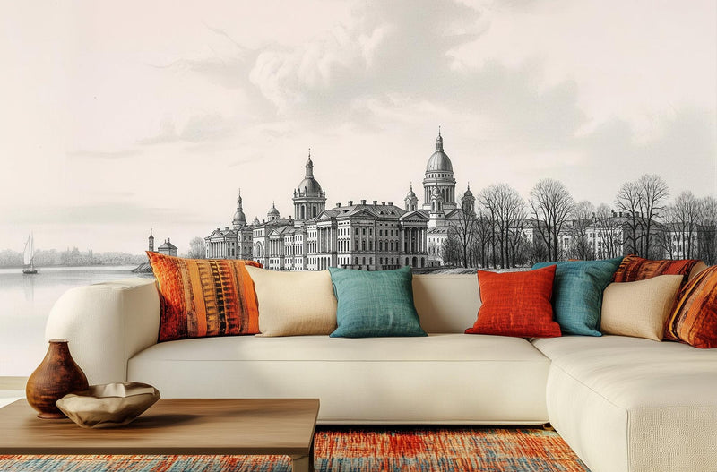 Traditional Black & White wallpaper for Living Room