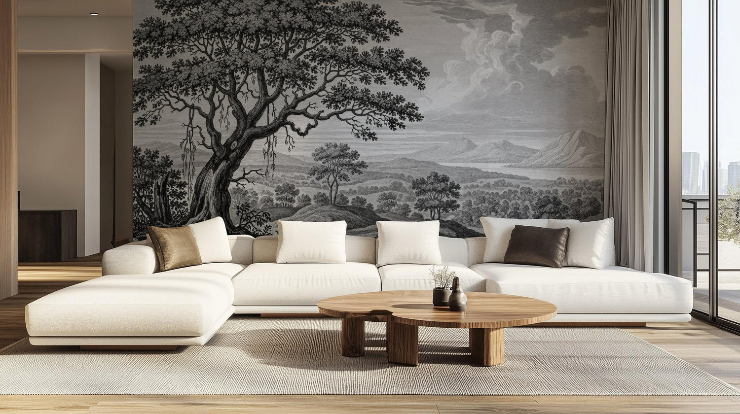 Traditional Black & White wallpaper for Living Room