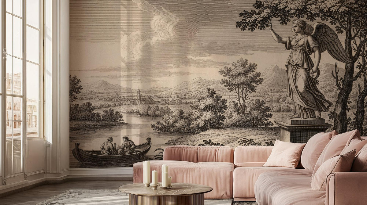 Traditional Black & White wallpaper for Living Room