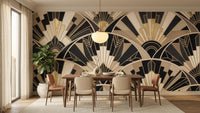 Black Art Deco wallpaper mural with elegant geometric structure