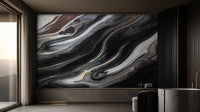 Black marble dark wallpaper mural with monochrome dramatic vein detail