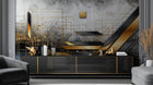 Black and gold geometric wallpaper mural with Art Deco lines