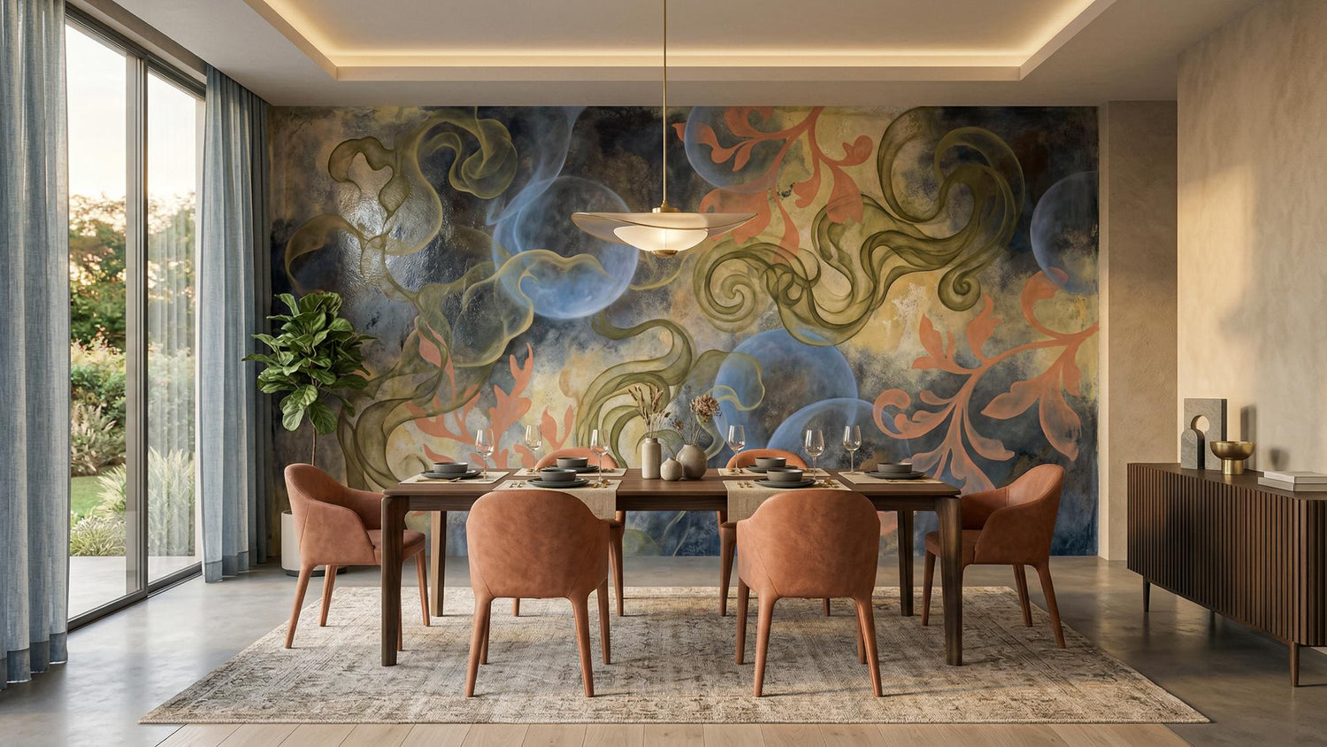 Abstract Blue wallpaper for Dining Room