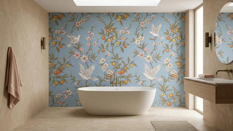 Banyo için Art Nouveau Mavi duvar kağıdı
