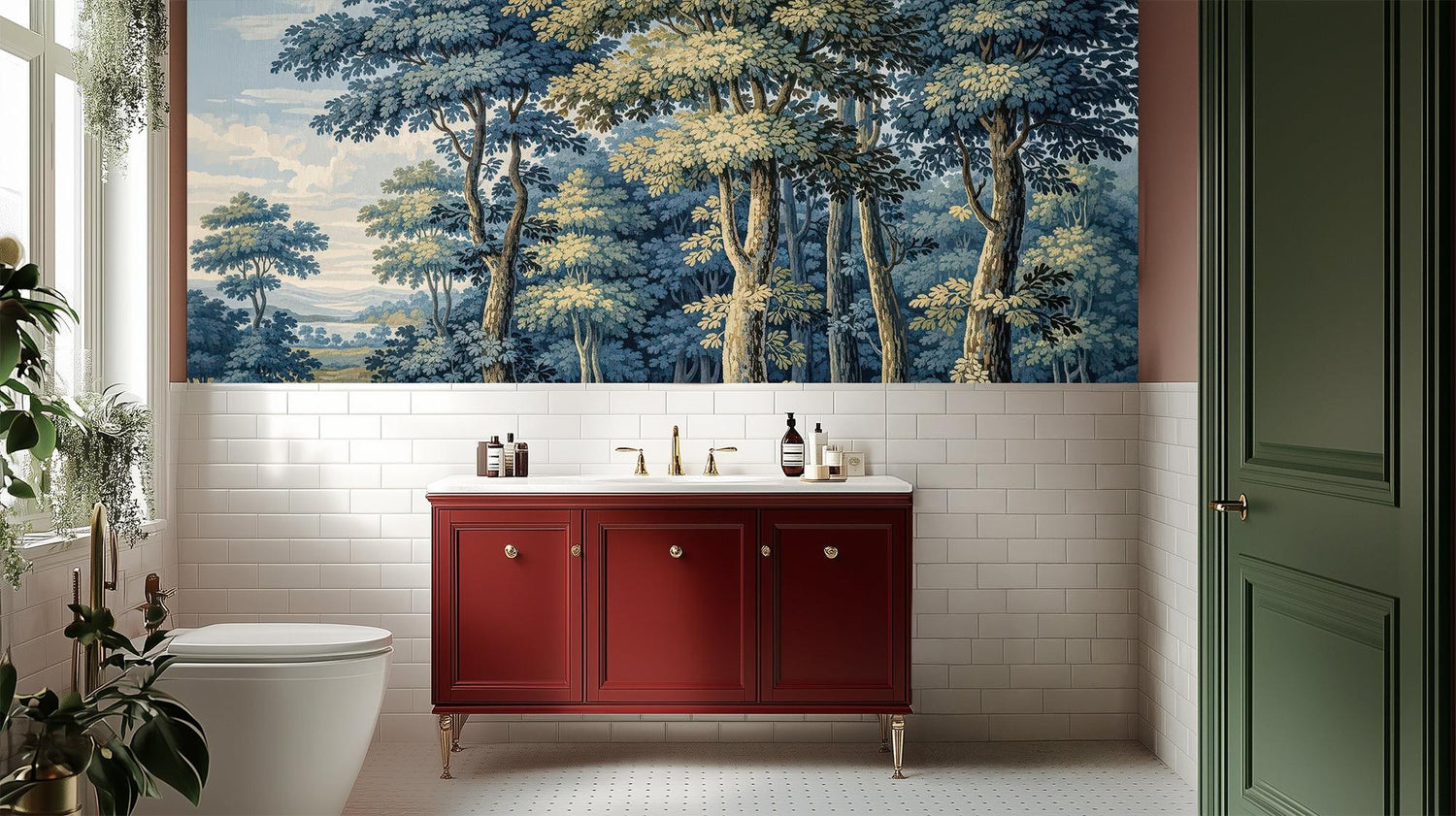 Contemporary Blue wallpaper for Bathroom