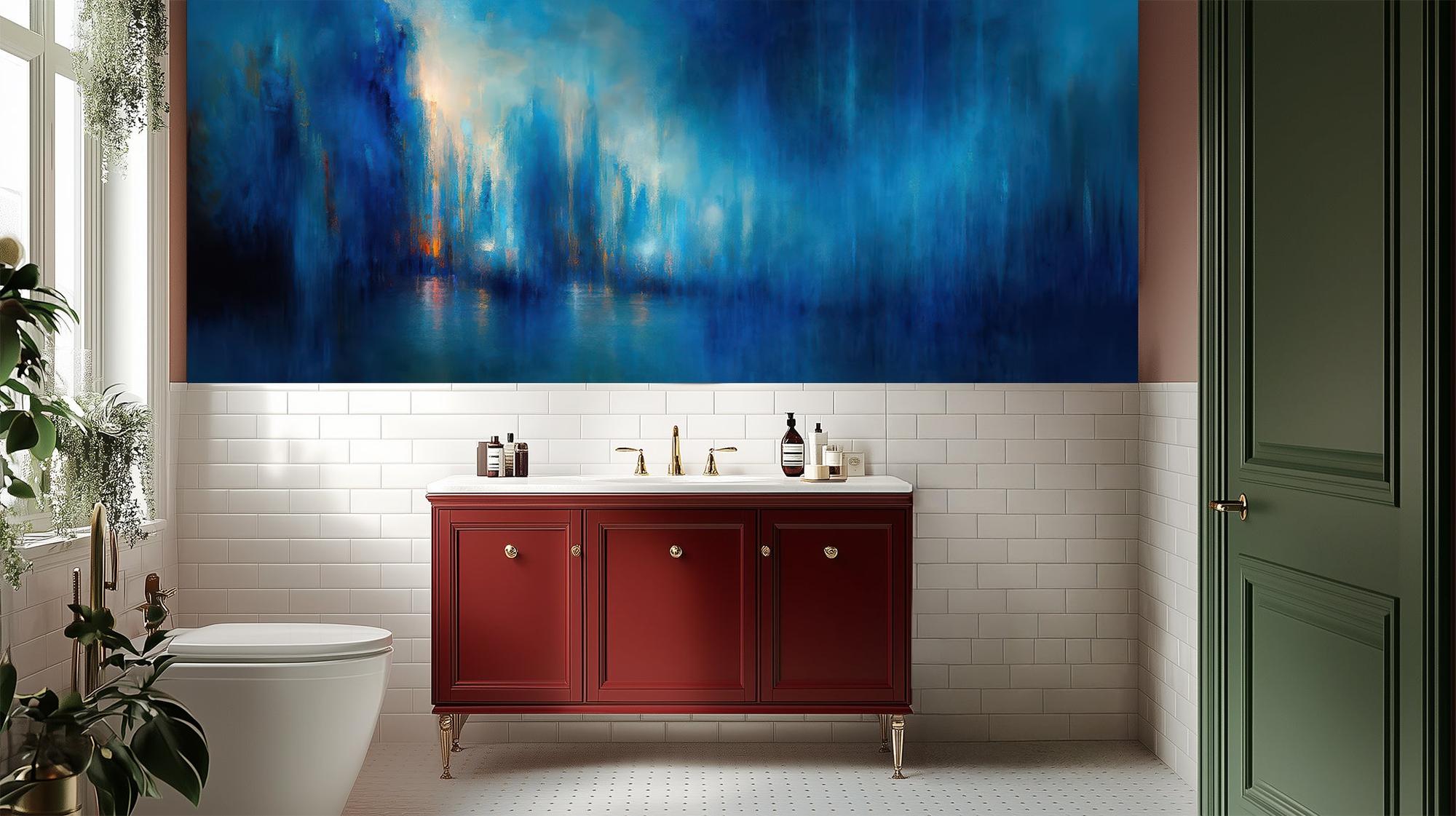 Banyo için Çağdaş Mavi duvar kağıdı
