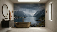 Contemporary Blue wallpaper for Bathroom